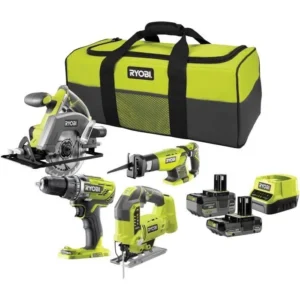Ryobi 4 Outils : 1 Perceuse-Visseuse + Scies (Sauteuse, Circulaire & Sabre) + 2 Batteries 4 A