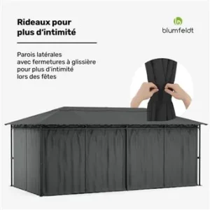 Blumfeldt Mondo Tonnelle Pergola 3x6 Cadre Acier avec Rideaux Résistant Intempéries Facile à Assembler Gris Foncé