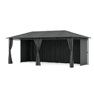 Blumfeldt Mondo Tonnelle Pergola 3x6 Cadre Acier avec Rideaux Résistant Intempéries Facile à Assembler Gris Foncé