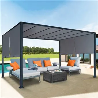 Pergola coulissante 2 pans 3x4 M belvédère de jardin toile gris anthracite – Image 3