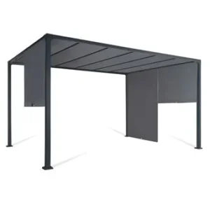 Pergola coulissante 2 pans 3x4 M belvédère de jardin toile gris anthracite