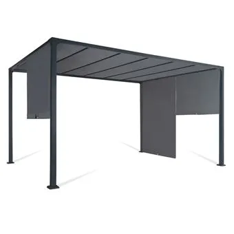 Pergola coulissante 2 pans 3x4 M belvédère de jardin toile gris anthracite