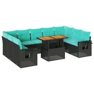 Salon de jardin GENERIQUE rotin 10 pieces noir 62 x 62 x 69 cm